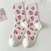 Women Socks Spring Autumn Winter and Summer Seasons Pink Sweet Flower Love Letter Design