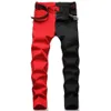 Men's Jeans Denim Stitching Fashion Trend Micro-elastic Hip Hop Red Black253r