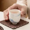 Koppar tefat 2 st/parti handmålade tekoppar bergsporslin kinesiska te cup set teaware skål för ceremoni vintage vit deng