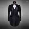 Men's Suits Mens Grey Elegant Wedding Prom Long Tuxedo Suit For Men 3pcs Blazer Jacket Pants Vest Set Costume Homme Slim Fit