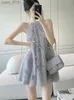 Basic Casual Dresses Elegant Women Halter Feather Bow Beaded Dress French Temperament Sleeveless Loose A-line Mini Fashion Party YQ231025