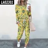 Felpe con cappuccio da donna Set da 2 pezzi Autunno Abbigliamento Stampa a maniche lunghe Top femminili e pantaloni elastici in vita Tuta streetwear casual