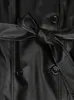 Skóra dla kobiet sztuczna nerazzurri wiosna jesienna długa wodoodporna czarna miękka płaszcz PU dla kobiet Pasek Luksusowy płaszcz 231025