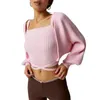 여자 니트 여성 니트 스웨터 오픈 프론트 볼로로 으르르 긴 소매 작물 풀오스 Y2K 단색 가디건 가을 겉옷