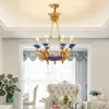 Lustres Europeu Barroco Antigo Latão Dourado LED Lâmpada Pingente Decoração Interior Iluminação de Teto Alto Francês Luxo Cobre Vela Candelabro