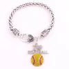 Bijoux de sport préférés des Fans, goutte 1 2 1 3 pouces, cristal I Love Softball, pendentif 2D, chaîne de blé, griffe de homard 245g