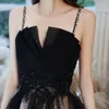 Party Dresses Black Evening Dress For Women 2023 Banquet Appliques Long Gown Temperament Back Illusion Spaghetti Strap