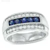 Moissanite Ring Hip Hop 14k/925 Sterling Silver Men's Blue Sapphire Multi-row Ring for Men