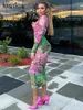 Повседневные платья женские 2023 Лето-Осенняя мода с длинным рукавом облегающее уличное платье миди с цветочным принтом оптовая продажа товаров для