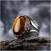 Band Rings Handmade Turkish Ring For Men Vintage Double Swords Black Zircon Rings Punk Islamic Relius Muslim Jewelry Drop Delivery Dhg Otdut