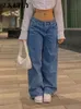 Jeans da donna a vita bassa Pantaloni larghi da donna alla moda Pantaloni a gamba dritta Y2k Pantaloni in denim Vintage larghi blu lavati mamma anni '90 231025
