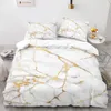 Conjuntos de cama Mármore Duveta Capa Set KingQueen Tamanho Branco Ouro Textura Abstrata Impresso Poliéster Quilt 231025