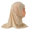 Vêtements ethniques H040 Détail Musulman Petites filles Couverture complète Hijab Élastique Solide Underscarf Islamique HatsTurban Caps Headwrap Bonnet Écharpe Châle