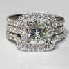 Luxe 10K Wit Goud 3ct Lab Diamanten Ring Sets 3-in-1 Engagement Wedding band Ringen voor Vrouwen mannen Verklaring Partij Sieraden Gift206S