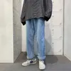 Calças masculinas harem jeans coreano cordão cor sólida pernas largas calças masculino solto casual denim calças retas na moda streetwear 3xl