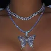 Wysokiej jakości luksusowy błyszczący wisiorek Chunky Rhinestone Choker Hip Hop Bling Crystal Butterfly Naszyjnik nocny