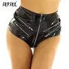 Damenhöschen Frauen Wet Look Lackleder Sissy Rave Outfit Clubwear Hohe Taille Frontreißverschluss Crotchless Latex Booty Short248i