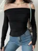 Women's T Shirts T-shirt Off-Shoulder Long-Sleeved Pleated Spring And Autumn Slim-Fit Short Bottoming Top Black White Blue Fashion Casual