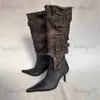 Boots 2023 Vintage Pointed Belt Buckle Western Cowboy Boot Women's Fashion Metal Chain Detachable Two Wear Tooling Women's Boots 35-39 T231025