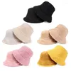 Berets 2023 Winter Warme Fischer Kappe Doppelseitige Weiche Flauschige Eimer Caps Outdoor Sonne Lamm Wolle Panama Hüte Für Frauen