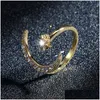 Band Rings Fashion Finger Ring Sier Color Star Moon Rings For Women Wedding Party Jewelry Shine Crystal Metal Flower Opening Anillo Dr Ot7Hs