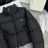 Women Cotton Down Jacket Triangle Dark Pattern Jacquard Logo Filled Full Standing Neck Fashion Versatile Female Winter Keep Warm Coat S-1