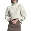 Blouses pour femmes épaissi col roulé pull confortable élégant hiver col haut coupe-vent conception élastique tricoté chaleur femmes