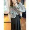 Women's Knits Korobov Mohair Design Cardigan Three-dimensional Flower Embroidery Sweater Women Autumn Solid Color Loose Knitwear Coat