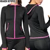 Chemises actives à capuche Style veste pleine fermeture éclair femmes à manches longues Yoga Fitness haut court vêtements de sport entraînement sport manteau