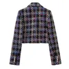 Femmes Costumes Blazers Dames Plaid Tweed Costume Survêtement Printemps Manteaux Courts À Manches Longues Tops Vestes De Mode Sur Mesure Femmes Petit 231025