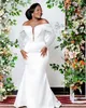 2023 out árabe aso ebi plus size simples sereia vestido de casamento cetim branco sexy elegante vestidos de noiva zj505