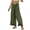 Damesbroek Capri Wijde pijpen broek voor dames Mode Losse casual effen kleur Hoge taille broek Vintage voorkant Split elastische broek Vrouwelijke kleding