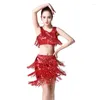 Stage Wear Sexy Dancewear Vêtements Gland Paillettes Débardeur Jupe Salle De Bal Costume De Danse Latin Jazz Belly Pole Dance Costumes Costumes