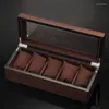 Watch Boxes Wood Box Vintage Storage Case 5 Slots Wrist Watches Display Holder Portable Organizer Accessory Gift For Men