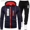 Herrspårar Herrens spårdräkt Casual Jogging Suit Outdoor Set dragkedja Hoodies + Black Sweatpant 2st 2023 Spring Fashion New Streetwear Q231025