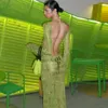 Casual Dresses Hollow Out Sticked Open Back Maxi Party Club Rave Festival Outfits Women Elegant Long Sleeve Sheer