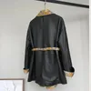 Women's Leather High Quality Long Sheepskin Suit Trench Jacket 2024 Spring And Autumn Contrast Black Coat