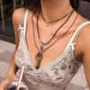 Pendanthalsband Kunjoe Multilayer Punk Metal Hollowed Out Leaf Set Women Retro Brown Wood Beads Leather Wax Thread Necklace