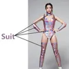 Scene Wear Pink Laser Bodysuit Dancewear Female Nightclub Gogo Dancer Outfit DJ Party Rave Clothes Jazz Dancing Costume VDB4428