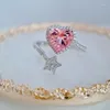 Anéis de cluster estilo romântico prata esterlina 925 estrelas incrustadas em forma de coração rosa gemstone anel de noivado elegante luxo casamento senhoras
