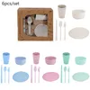 Wheat Straw Dinnerware Sets Microwave & Dishwasher Safe Unbreakable Dinnerware Set 6pcs/set Lightweight Camping Dishes, Plates, Cups, Cereal Bowls