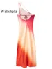 Casual Kleider Frauen Mode Tie Dye Gedruckt Backless Lace Up Midi Kleid Vintage One Straps Asymmetrische Weibliche Chic Dame