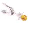Bijoux de sport préférés des Fans, goutte 1 2 1 3 pouces, cristal I Love Softball, pendentif 2D, chaîne de blé, griffe de homard 245g