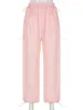 Kvinnor Pants Casual Korean Stripe Pink Baggy Trousers Female Drawstring Elastic Midje Sportiga Sweatpants Joggers Street Style