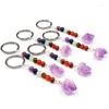 Porte-clés 20pcs porte-clés en cristal naturel coloré 7 perles de pierre porte-clés en métal bijoux sacs pendentif bricolage accessoires en gros