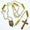 Pendanthalsband 6mm White Facet Glass Rosary Religious Rosary With Fatima Centor Singapore Katolska halsband Antque Gold Metal325G