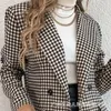 Damesjassen Jas 2023 Herfst Winter Kantoor Dame Knop Plaid Print Klein Pak Lange Bovenkleding Mode Vrouwen