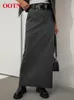 Jupes Street Chic Brown Split élégant automne taille haute longue femmes gris fermeture éclair jupe droite 2023 sergé