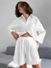 Kobietowa odzież sutowa luźna piżama dla kobiet 2 -częściowe zestawy na trzy ćwierć rękawowe swobodne garnitury z szortami 2023 jesienne odzież domowa