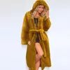 女性の毛皮のフェイクファーコートフード付きパッド付きコート厚い長いぬいぐるみ毛皮コートトレンチコート